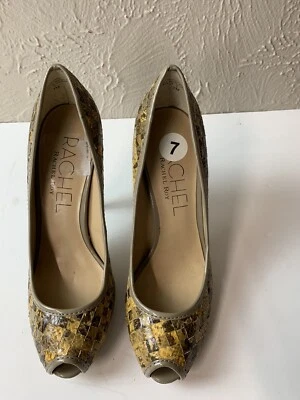 Zapatos de tacón de aguja Rachel Roy amarillo/taupe peep toe talla 7 M Foto 1 de 4