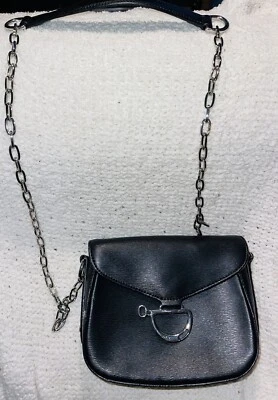RALPH LAUREN BLACK NEWBURY MINI CROSSBODY LEATHER BAG CHAIN STRAP 431546385007 - Image 1 of 4