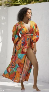 FARM RIO Anthropologie Summery Salad Cover Up Wrap Dress Eyelet Fruit S NWT - Picture 1 of 7