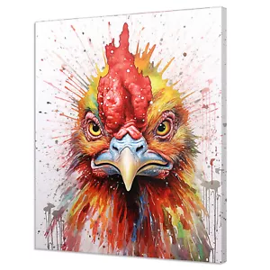 Enojado Pollo Pájaro Acuarela Estilo Colorido Estampado en Lona Arte en Pared Decoración del Hogar - Imagen 1 de 7