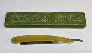 Western Bros Little De-Fi Vintage Yellow Straight Razor W Original Green Box - Picture 1 of 17