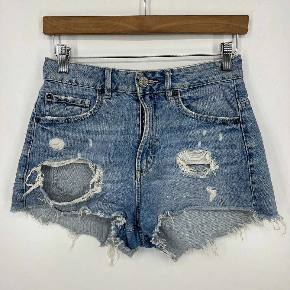 Pantalones cortos de mezclilla Garage para mujer talla 25 azul corte festival desgastado tiro alto Foto 1 de 4