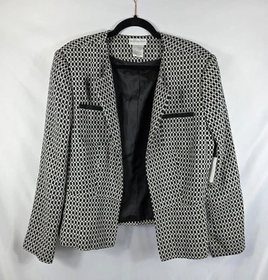 Chaqueta Blazer Worthington Mezcla Seda Para Mujer Talla 16 Blanco y Negro Estampado Geo NUEVO Foto 1 de 4