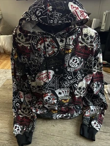 Assholes*s Live Forever All Over Black Graphic Skull Casino Hoodie Men’s Sz XL - Picture 1 of 5