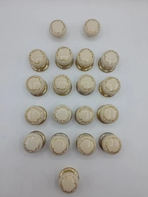 17 + 2 Small ceramic drawer pulls, cream / ivory colour,  gilded decoration - Image 1 of 4