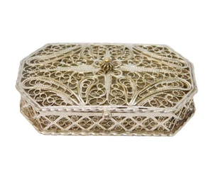 20th Century Silver Plated Filigree Trinket Box Antique c1930 Art Deco - Picture 1 of 4