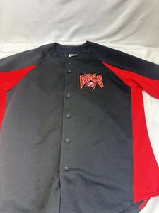 Vintage Majestic Tampa Bay Buccaneers Button Up Baseball Jersey XXL Black Red - Picture 1 of 7