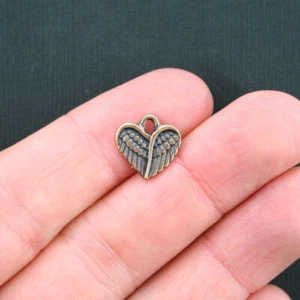 10 Heart Wings Charms Antique Copper Tone - BC989 - Picture 1 of 2
