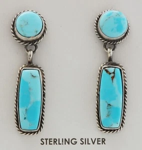 Native American Navajo Handmade Sterling Silver with Turquoise Earrings - Picture 1 of 2