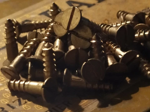 10x3/4" OLD ORIGINAL BRASS WOOD SCREWS SLOTTED ANTIQUE SCREWS 10Pc RESTORATION Cover