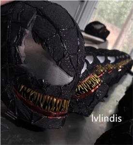 Spider-Man 3 Venom Cosplay Mask Prop 3D Helmet Texture Ver Black Chin Movable - Picture 1 of 6