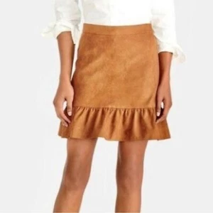 J. Crew Factory Brown Faux Suede Ruffle Hem Mini Skirt Size 10 New With Tag - Picture 1 of 8