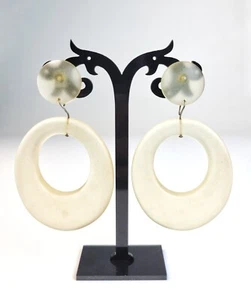 Sobral Classicos Gizelle Matte Frost Large Dangle Hoop Artist Made Post Earrings - Picture 1 of 5