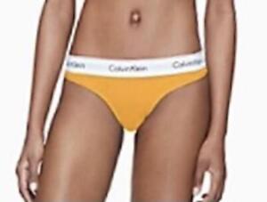 CALVIN KLEIN Modern Cotton Gold Yellow White Black Thong Panty Womens S 5  F3786