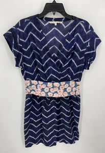 Rachel Roy Dress Womens 10 Blue White Tie Dye Stripe Pink Floral Contrast Trim - Picture 1 of 6