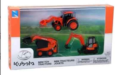 Diecast Kubota 3 Pc. Lot Skid Steer Mini Excavator Toy PULL BACK TRACTOR - Image 1 of 2