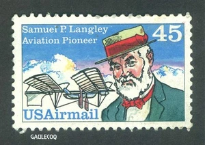 USA POSTAGE - SAMUEL P. LANGLEY AVIATION PIONEER 45 CENTS USAIRMAIL STAMP - 1988 - Picture 1 of 2