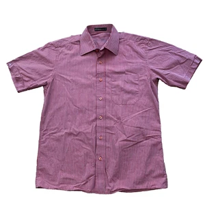 LOUIS PHILLIPE Button Up Shirt Men L 44" 40cm Red Striped Premium Cotton Picnic - Picture 1 of 24