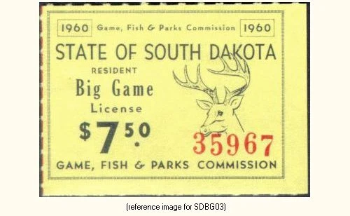 D2K South Dakota Big Game 1960 $7.50 (yellow) - Image 1 of 1