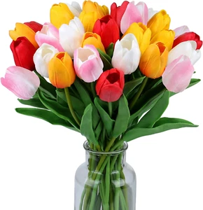 Fake Flowers Tulips Artificial Silk Flower 15Pcs Real Touch 14" for Spring Easte - Picture 1 of 12