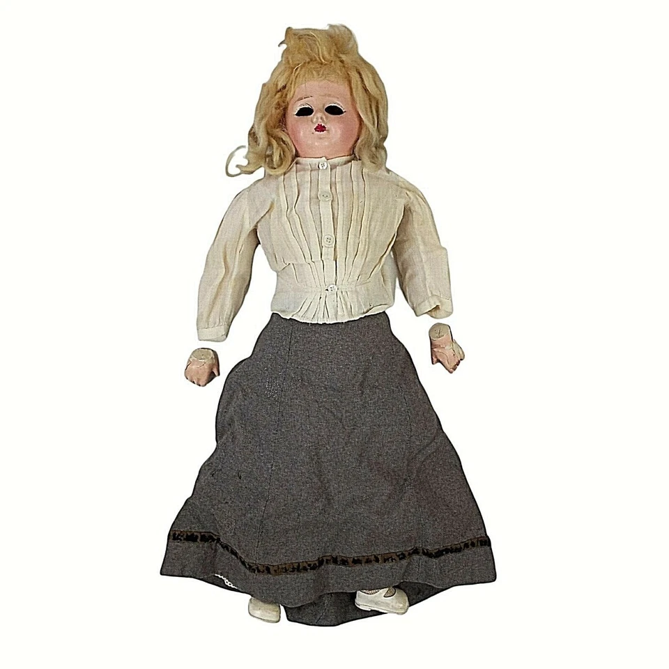 Cabeza de muñeca de celuloide vintage cuerpo de tela sin ojos piezas espeluznantes o reparación COMO ESTÁ 20" Foto 1 de 4