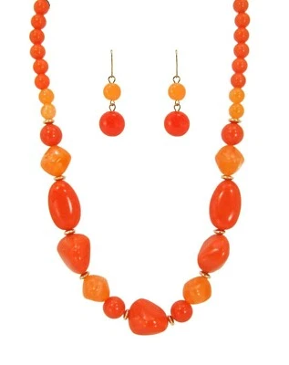 Juego de pendientes collar cuentas naranja con grandes cuentas gruesas y detalles dorados NUEVO Foto 1 de 4