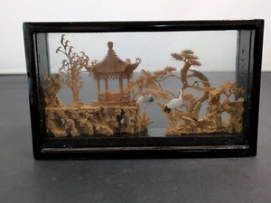 Vintage orientalische chinesische 3D handgeschnitzte KORK Diorama Pagode, Kraniche - Bild 1 von 11