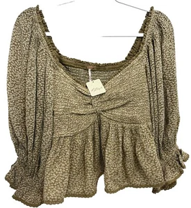 FREE PEOPLE Women’s Brittnee Printed Crop Top Tropical Nut Sz Medium New - Bild 1 von 17