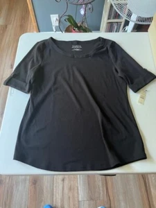 Talbots Shirt Women Medium Black Short Sleeve Stretch Weekend Tee Casual Shirt - Picture 1 of 3