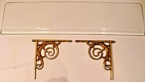 Vintage 13"X3 1/4" Custom Glass Bathroom Shelf Brass Brackets 3 1/4" X 3 1/4" - Picture 1 of 4