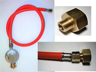 MARKENLOS Messing Übergang 1/2" zu 1/4" + Gasschlauch + GOK Regler Gaskocher Hockerkocher