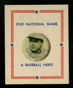 1938 PM8 PM-8 OUR NATIONAL GAME PIN ~ JIMMIE FOXX ~ WITH BACKING - Bild 1 von 2