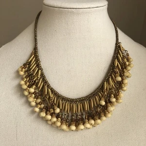 Artisan Ann Cichon Dallas Gold Wire Beaded Statement Necklace Bib - Picture 1 of 7