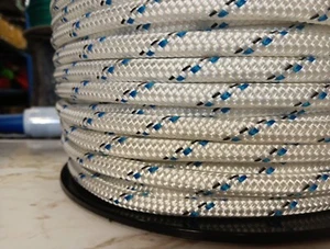 3/8 " x 150 ft. Double Braid-Yacht Braid Polyester Rope Hank. White W/Tracers - Picture 1 of 2