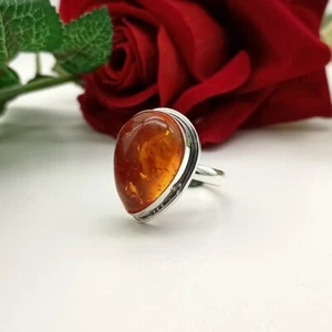 Buen Apariencia Ámbar Del Báltico Piedra Preciosa 925 Plata de Ley Mano Anillo - Imagen 1 de 7