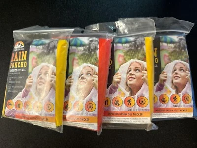 Disposable Rain Ponchos with Hood & Drawstring Camping Hiking (Pack Of 4) - Image 1 of 2