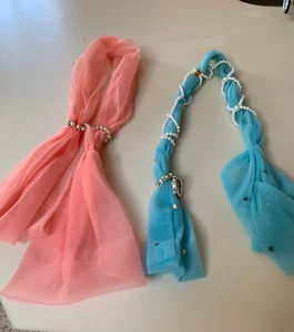 2 Vintage 1960 Beaded Scarf Holders Pink & Blue Scarfs Jewel Scarf Holder - Picture 1 of 6