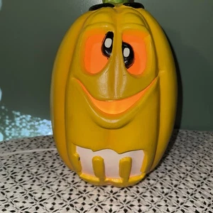 M&M gelb leuchtende Blasform Kürbis Jack O Laterne Halloween 12 Zoll - Bild 1 von 4