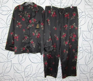 LAUREN Ralph Lauren Women's Size 1X Black Floral Satin Pajama Set - Picture 1 of 19