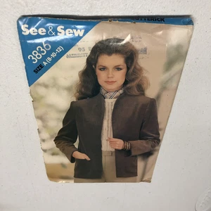 Chaqueta Butterick See & Sew Patrón 3836 Escote en Forma Sin Forro Tallas 8-12 UC FF - Imagen 1 de 9