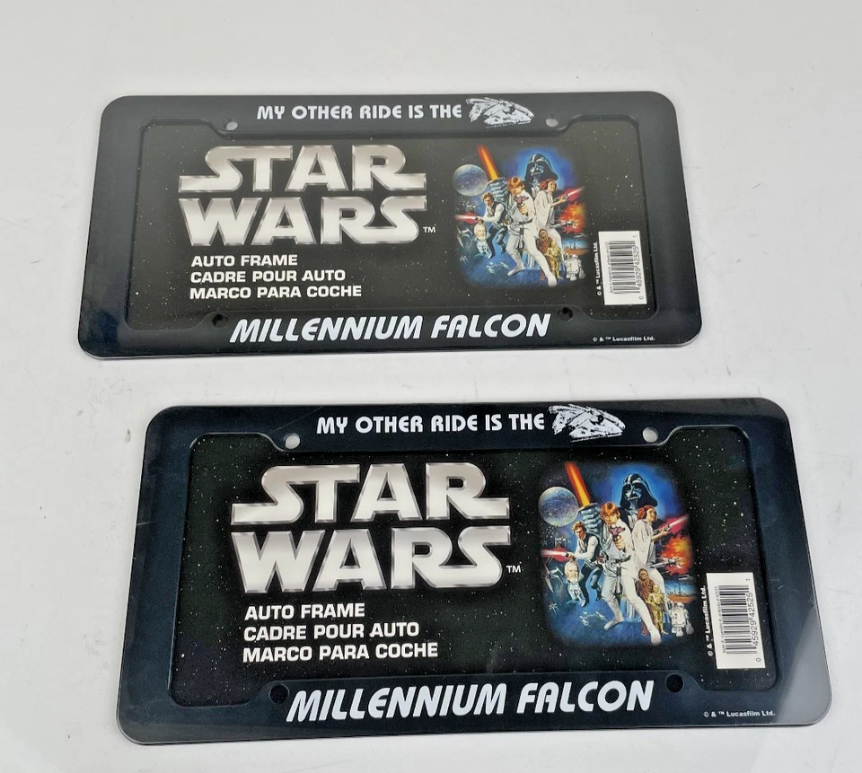 2 New Licensed Plastic License Plate Frame Cover Star Wars Millennium Falcon - Изображение 1 из 4