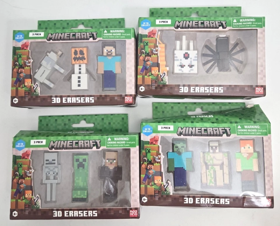 Gomas de borrar Minecraft 3D 4 cajas de 3-Pk 12 piezas coleccionar figuras de juguete LEER Foto 1 de 4