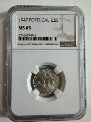 1947 Portugal 2.5 Escudos Silver Coin - NGC MS 65 - Certified Hight Grade - Image 1 of 2
