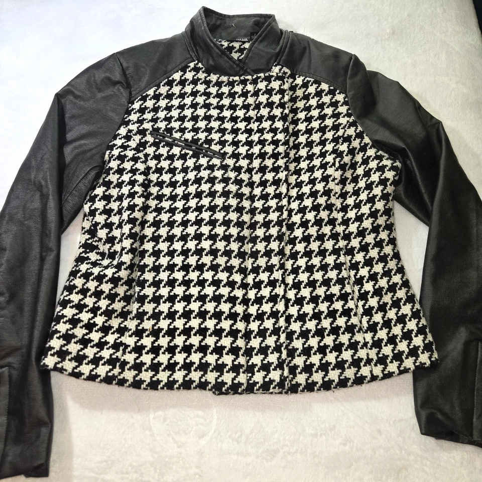 Chaqueta Blazer A.N.A A New Approach Pata de Gallo Talla L Mezcla de Lana Imitación Cuero Foto 1 de 4