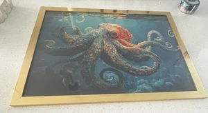 Finished Mosaic jigsaw puzzle of a large Octopus under the sea (1000) Gold Frame - Picture 1 of 6