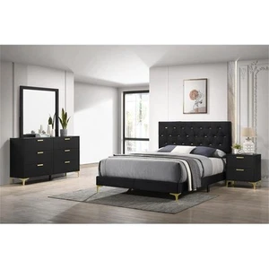 Maklaine 4-piece Wood Panel California King Bedroom Set Black and Gold - Picture 1 of 13