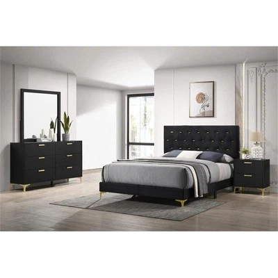 Maklaine 4-piece Wood Panel California King Bedroom Set Black and Gold - Image 1 of 4