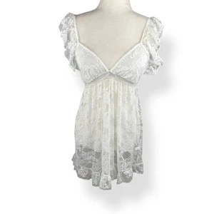 Betsey Johnson Babydoll Lace Slip Dress Womens Size Medium Lingerie White Ruffle - Picture 1 of 14