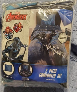 Black Panther 2 Piece Black Twin/Full Reversible Comforter and Sham Set - Picture 1 of 11