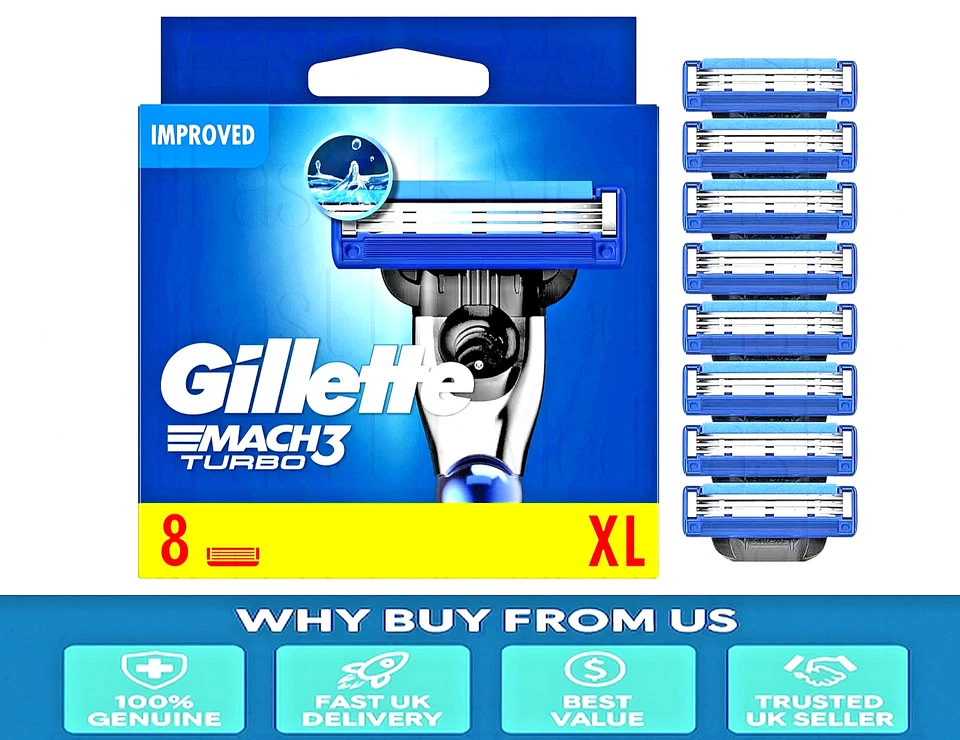 Gillette Mach3 Turbo Rasierklingen Nachfüllpack 8er Pack XL - Original NEU & VERSIEGELT - Bild 1 von 1